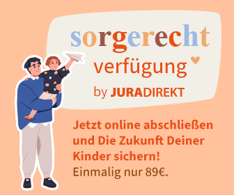 Werbebanner von Jura Direkt: Sorgerechtsverfügung jetzt online abschließen, einmalig 89 Euro